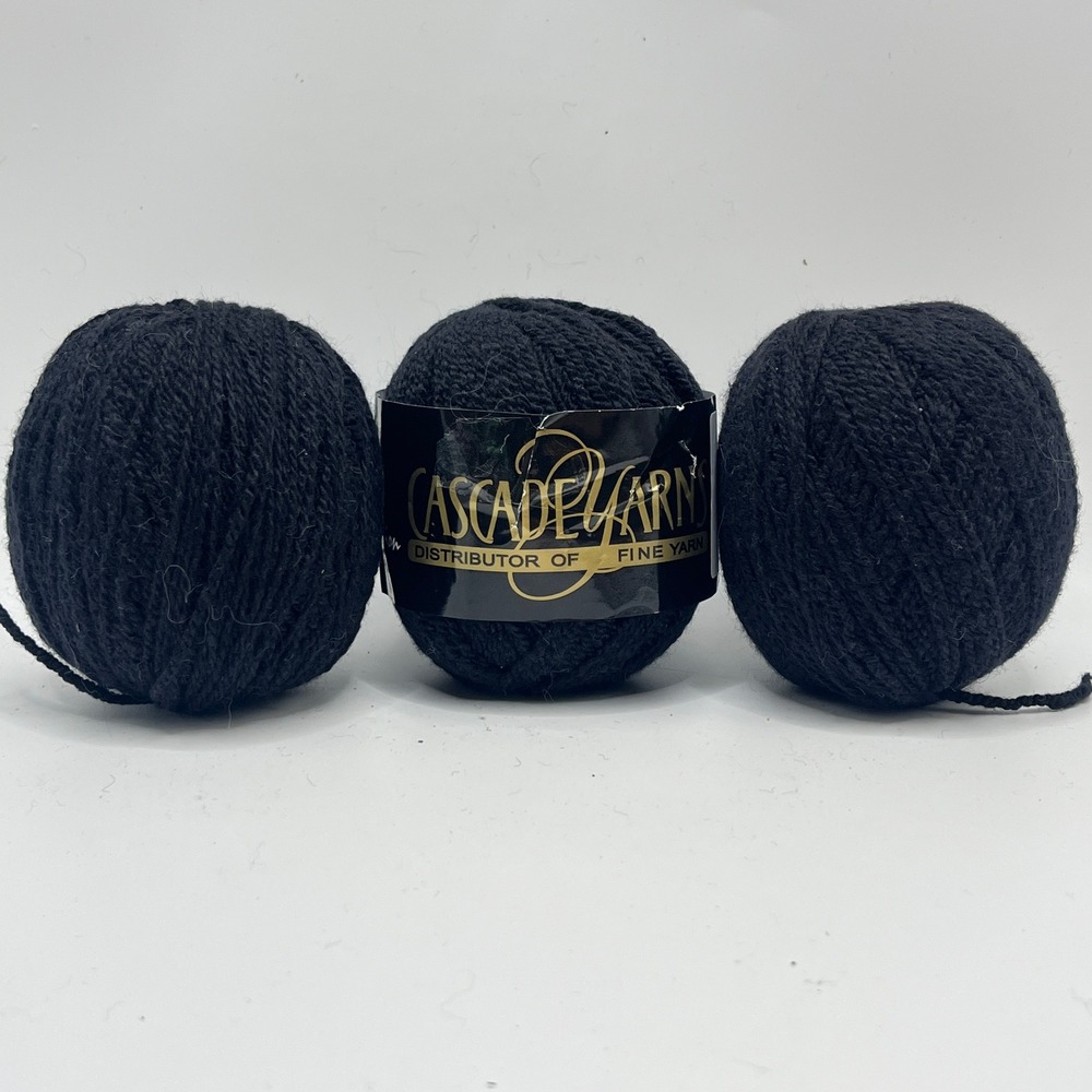 Cascade Yarns Fixation Black Cotton Elastic Knitting Yarn Lot of 3 50g 100yd